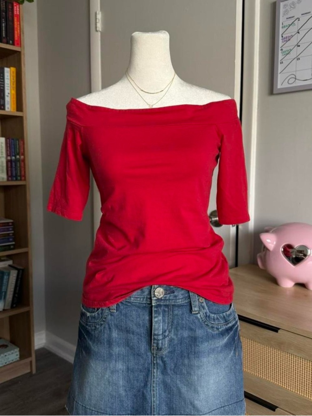 red off shoulder top